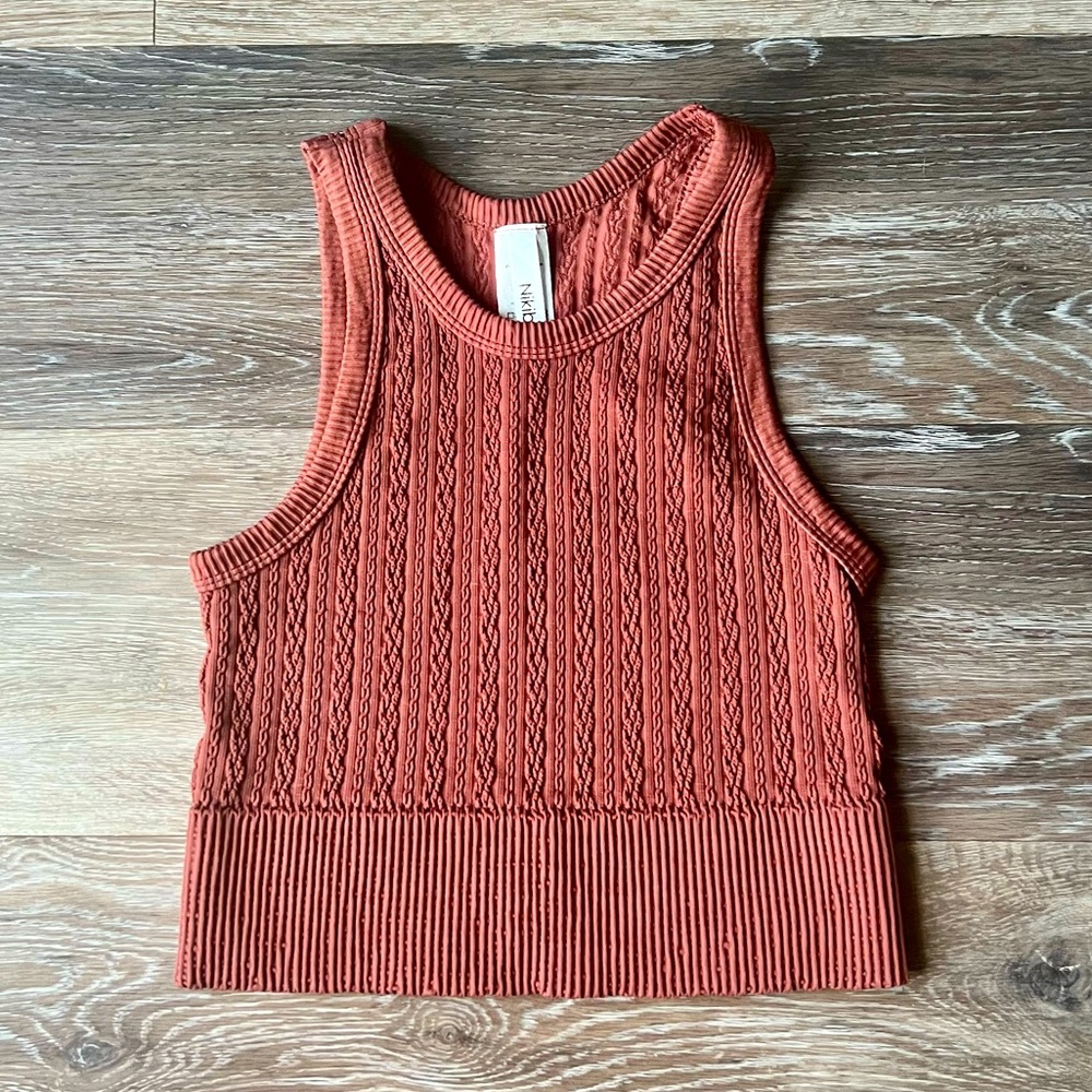 Nikibiki Vintage Cable Knit High Neck Crop Top